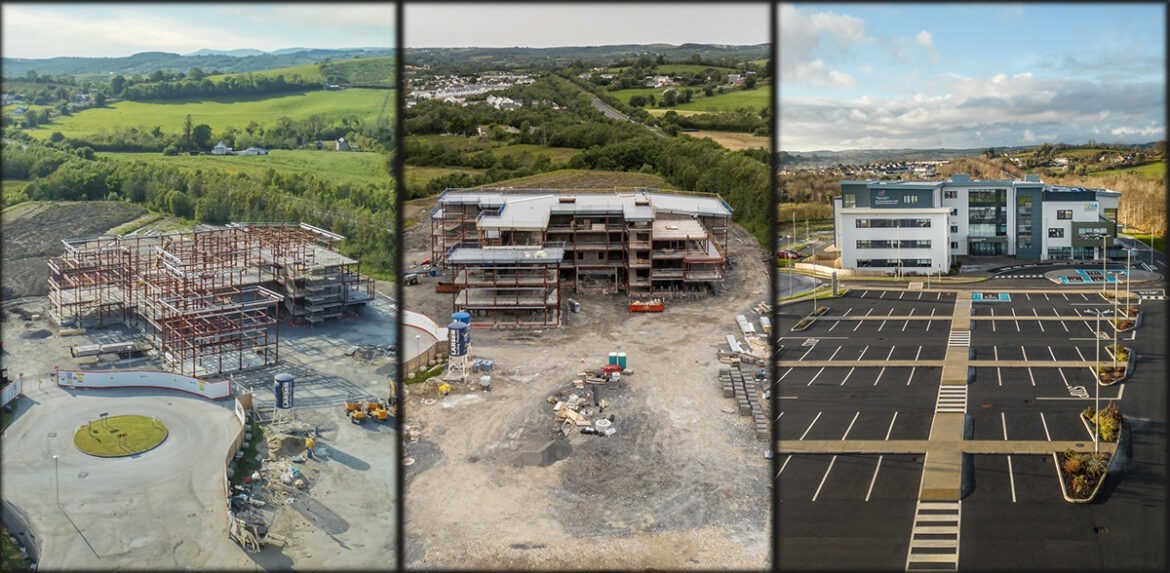 aerial photo of construction progression in Donegal