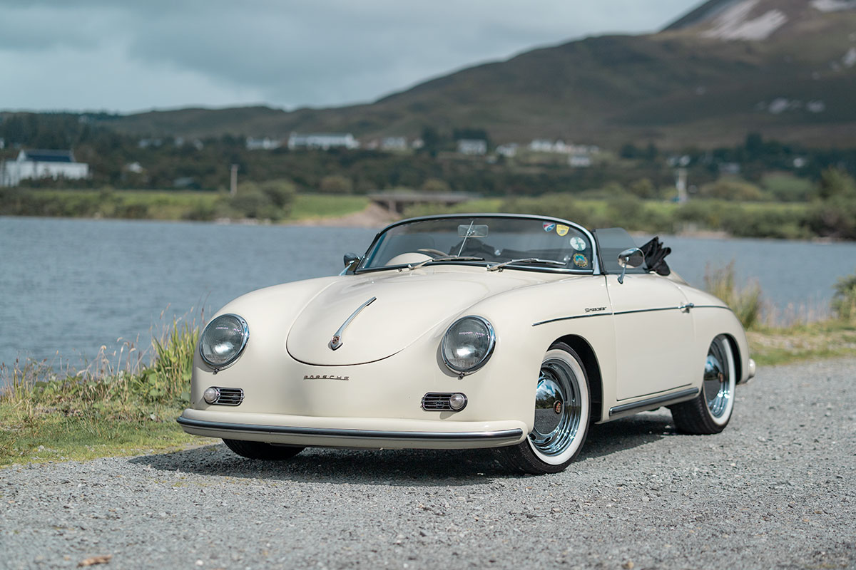 Porsche-speedster-956-front-3-quarter-lake-background