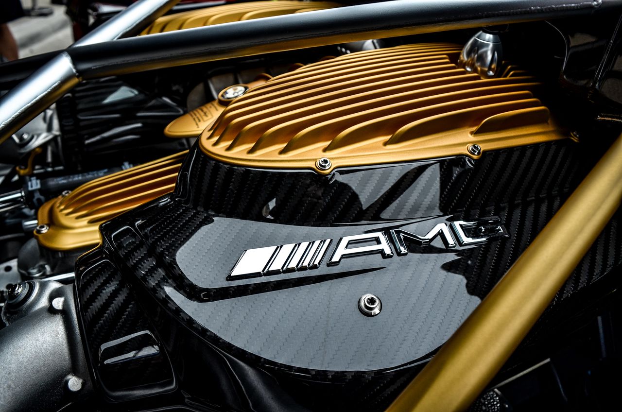 close up of black Mercedes amg engine